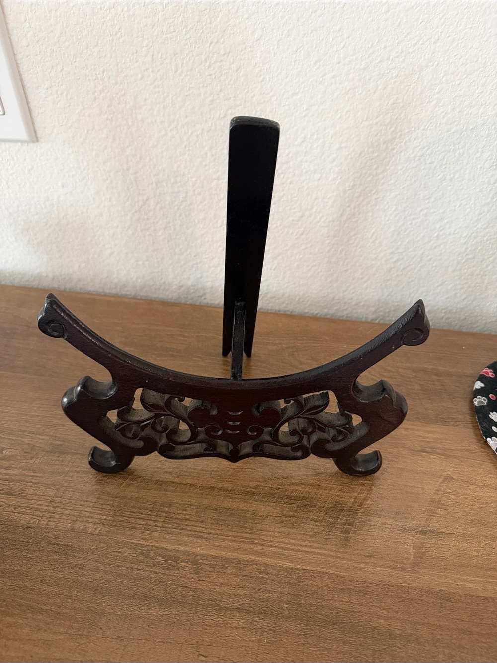 Ornate Wooden Display Stand in Dark Brown